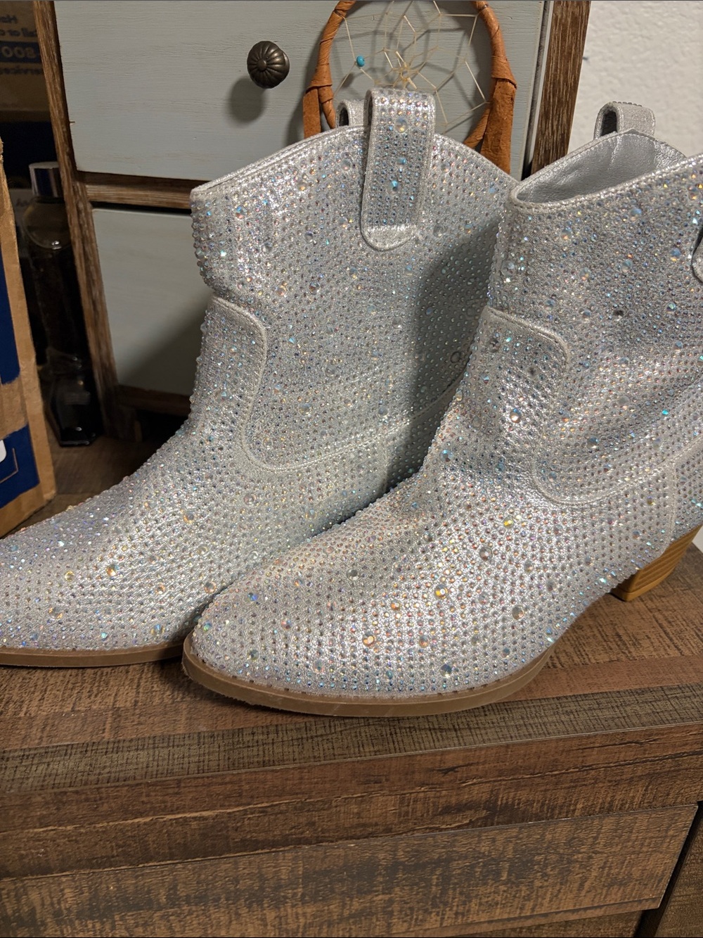 Sparkle Western Ankle Boots in Silver